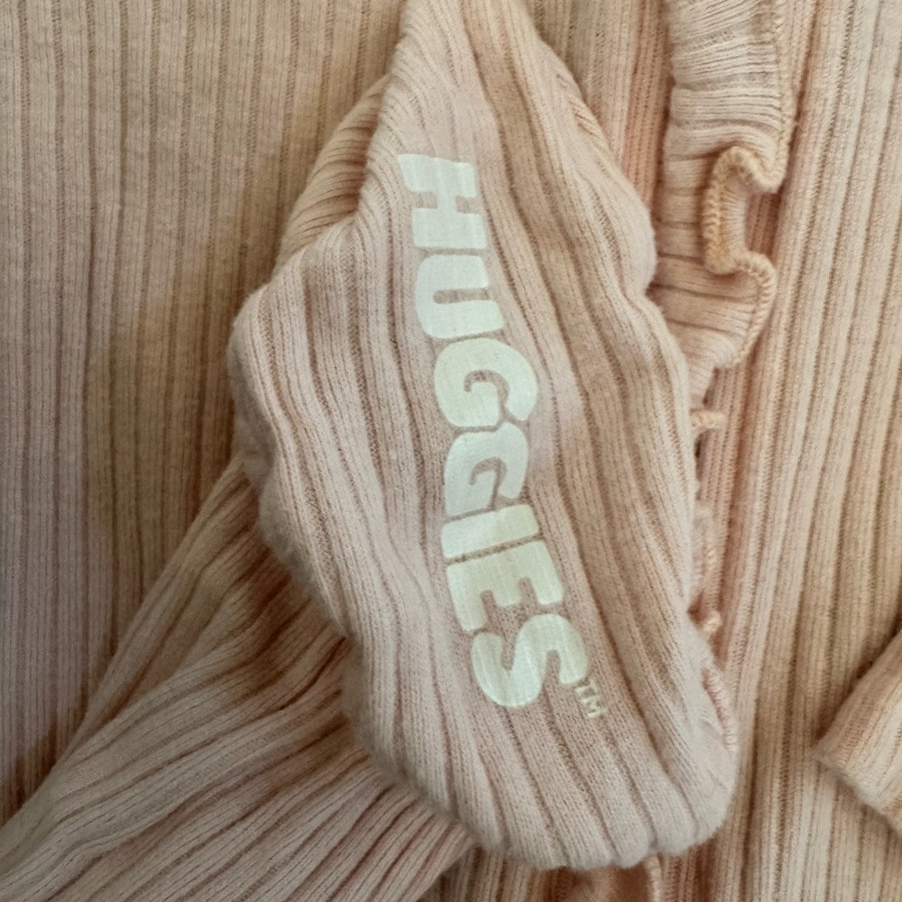 Hello Embroidered Ribbed Ruffle-Trim Ribbed One-Piece Pajama- Pink NWOT - Picture 4 of 4